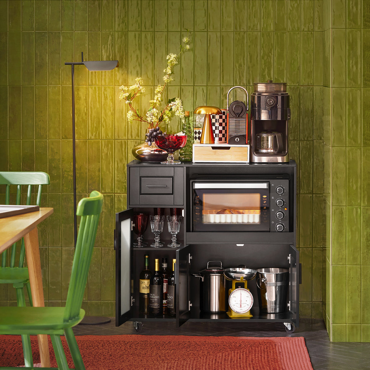 SoBuy FSB78-SCH, Sideboard Microwave Cabinet Dining Room Cupboard Kitchen Trolley, Black