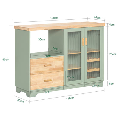 SoBuy FSB81-GR Kitchen Sideboard Cabinet with Microwave Shelf and Wine Rack – White Storage Cabinet 120cm with Glass Doors Modern Buffet for Dining Room, Living Room or Hallway 120x90x40cm Green