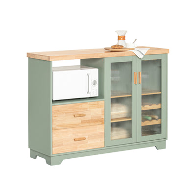 SoBuy FSB81-GR Kitchen Sideboard Cabinet with Microwave Shelf and Wine Rack – White Storage Cabinet 120cm with Glass Doors Modern Buffet for Dining Room, Living Room or Hallway 120x90x40cm Green