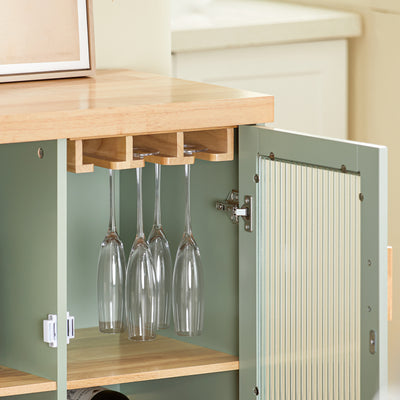 SoBuy FSB81-GR Kitchen Sideboard Cabinet with Microwave Shelf and Wine Rack – White Storage Cabinet 120cm with Glass Doors Modern Buffet for Dining Room, Living Room or Hallway 120x90x40cm Green