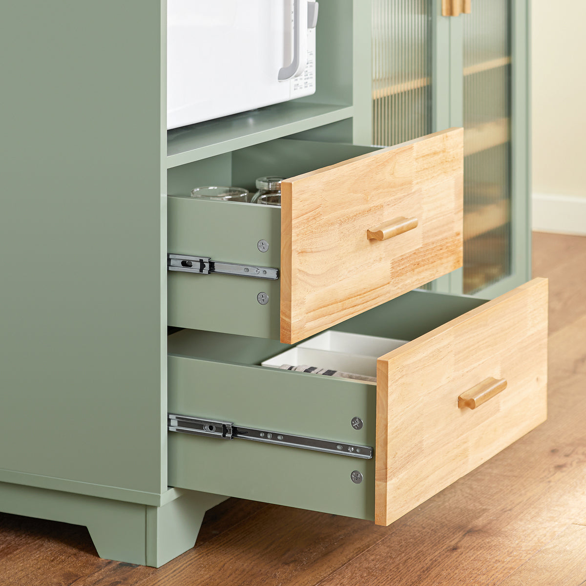 SoBuy FSB81-GR Kitchen Sideboard Cabinet with Microwave Shelf and Wine Rack – White Storage Cabinet 120cm with Glass Doors Modern Buffet for Dining Room, Living Room or Hallway 120x90x40cm Green