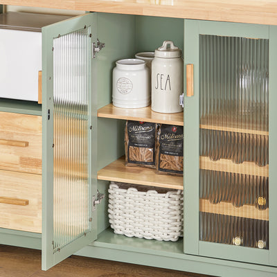 SoBuy FSB81-GR Kitchen Sideboard Cabinet with Microwave Shelf and Wine Rack – White Storage Cabinet 120cm with Glass Doors Modern Buffet for Dining Room, Living Room or Hallway 120x90x40cm Green