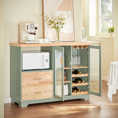 SoBuy FSB81-GR Kitchen Sideboard Cabinet with Microwave Shelf and Wine Rack – White Storage Cabinet 120cm with Glass Doors Modern Buffet for Dining Room, Living Room or Hallway 120x90x40cm Green