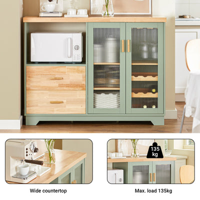 SoBuy FSB81-GR Kitchen Sideboard Cabinet with Microwave Shelf and Wine Rack – White Storage Cabinet 120cm with Glass Doors Modern Buffet for Dining Room, Living Room or Hallway 120x90x40cm Green