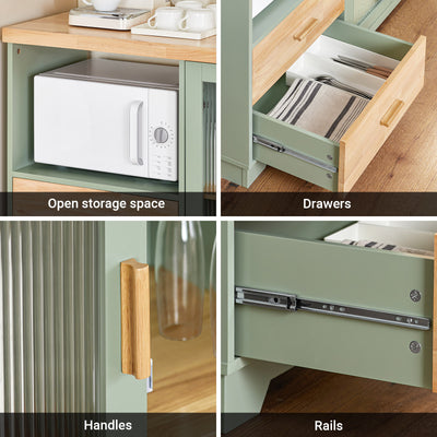 SoBuy FSB81-GR Kitchen Sideboard Cabinet with Microwave Shelf and Wine Rack – White Storage Cabinet 120cm with Glass Doors Modern Buffet for Dining Room, Living Room or Hallway 120x90x40cm Green