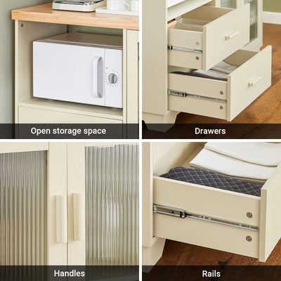 SoBuy FSB81-MI, Kitchen Sideboard Cabinet with Microwave Shelf and Wine Rack – White Storage Cabinet 120cm with Glass Doors Modern Buffet for Dining Room, Living Room or Hallway 120x90x40cm Beige