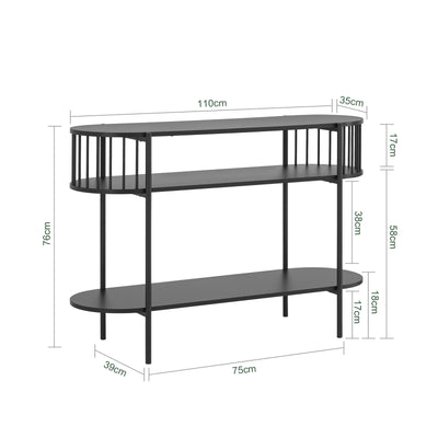SoBuy FSB90-SCH, Industrial Console Table with Storage – Slim Wood and Black Metal Hallway Table, Multifunctional Narrow Console for Entryway, Living Room or Office 110×39×76 cm