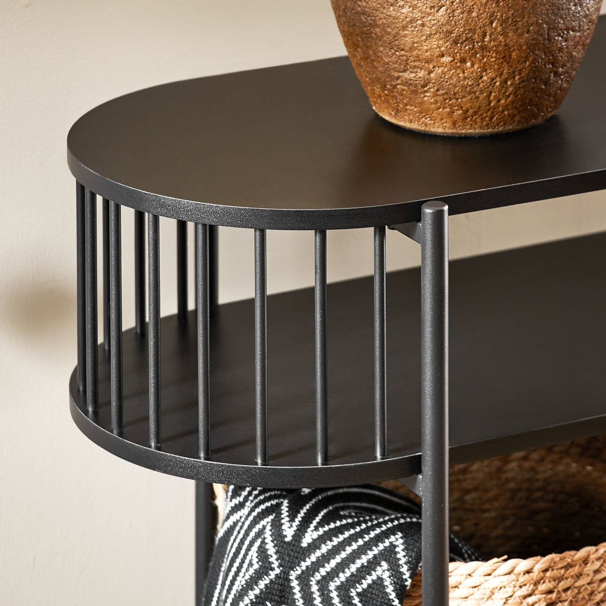 SoBuy FSB90-SCH, Industrial Console Table with Storage – Slim Wood and Black Metal Hallway Table, Multifunctional Narrow Console for Entryway, Living Room or Office 110×39×76 cm