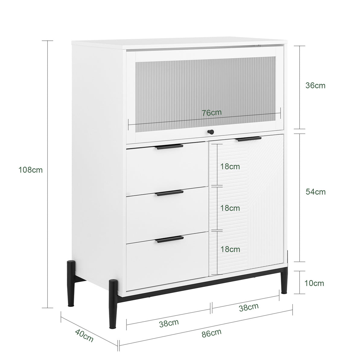 SoBuy FSB94-W, Sideboard Side Cabinet Storage Cabinet Cupboard with 3 Drawers and 2 Doors, White