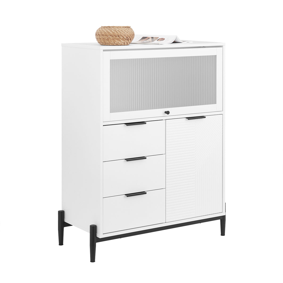 SoBuy FSB94-W, Sideboard Side Cabinet Storage Cabinet Cupboard with 3 Drawers and 2 Doors, White