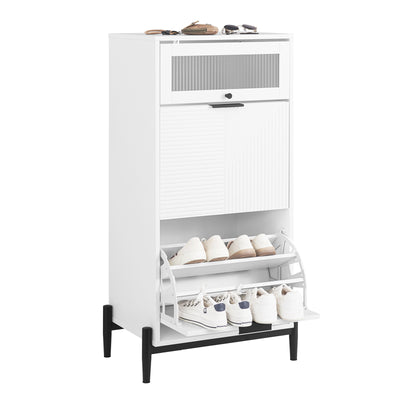 SoBuy FSB95-W, Shoe Cabinet Shoe Storage Cupboard with 2 Flip-drawers and 1 Glass Door, White