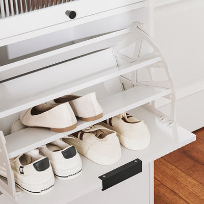 SoBuy FSB95-W, Shoe Cabinet Shoe Storage Cupboard with 2 Flip-drawers and 1 Glass Door, White
