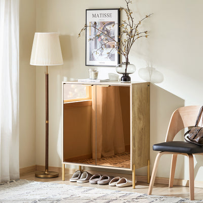 SoBuy FSB96-G, Hallway Shoe Cabinet Kitchen Dining Room Sideboard Storage Cabinet, Gold and Natural