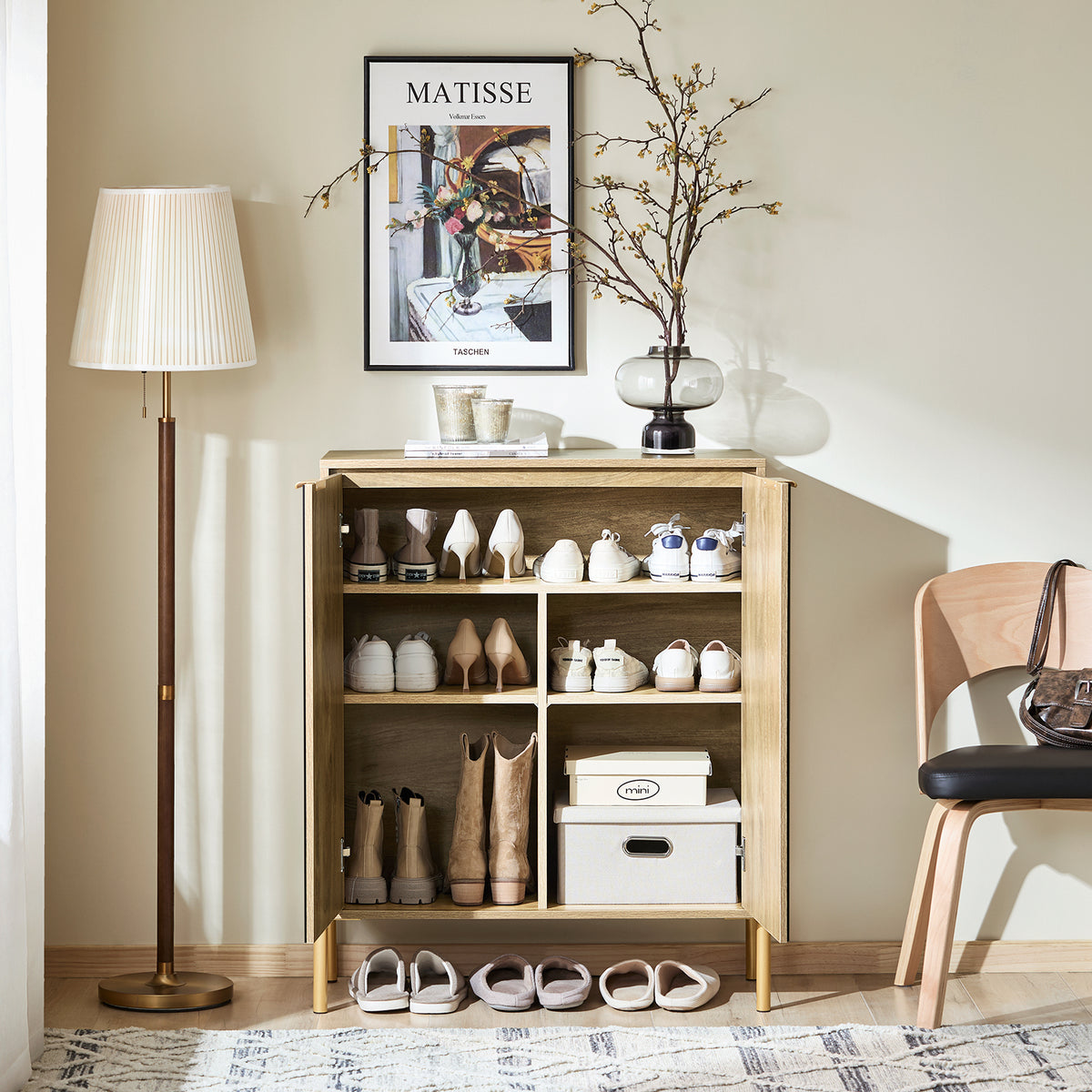 SoBuy FSB96-G, Hallway Shoe Cabinet Kitchen Dining Room Sideboard Storage Cabinet, Gold and Natural