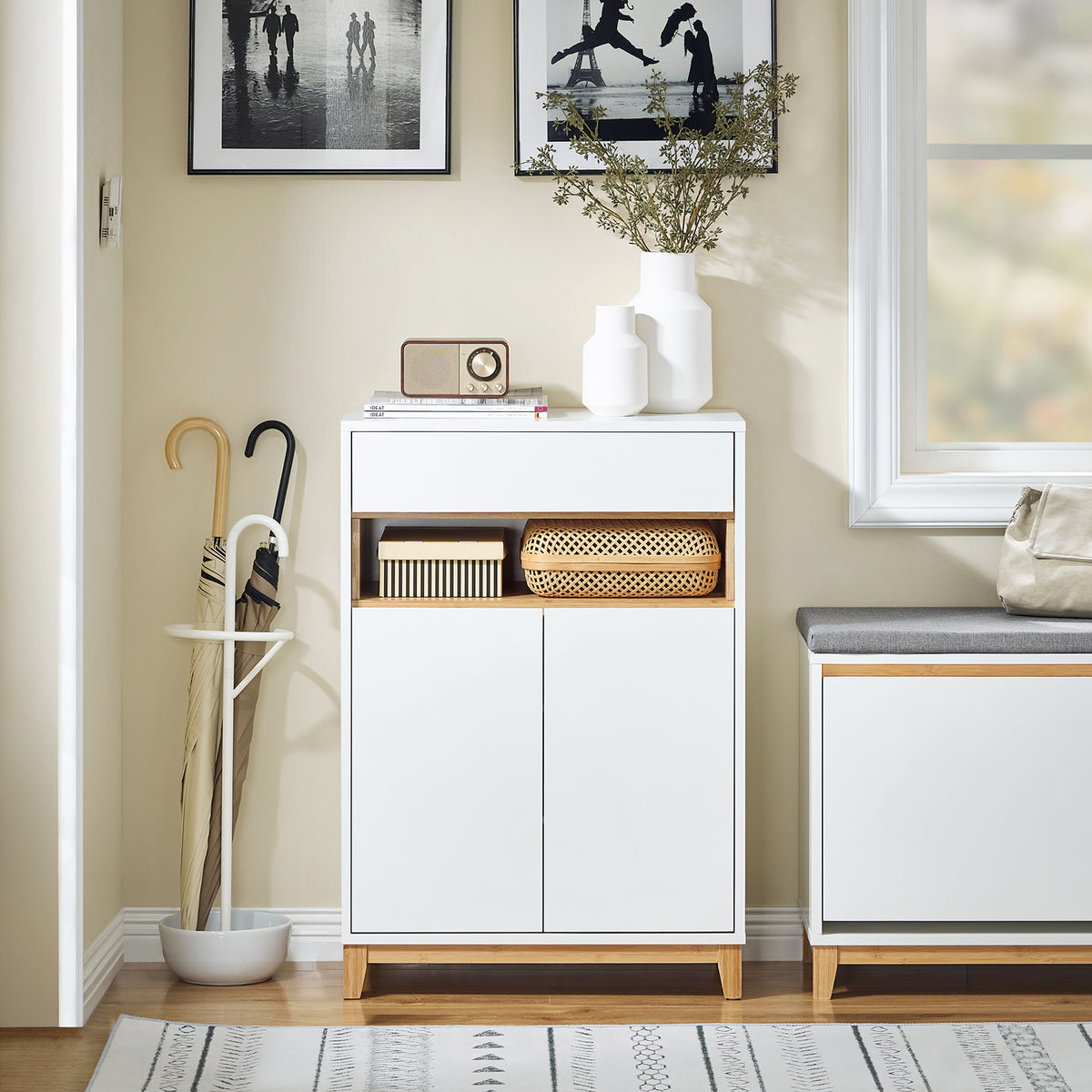 SoBuy FSB97-WN, Hallway Shoe Cabinet Kitchen Dining Room Living Room Storage Cabinet Sideboard, White