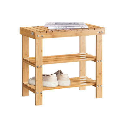 SoBuy FSR02-K-N, 2 Tiers Bamboo Shoe Rack Shoe Bench, Bathroom Shelf, Wood