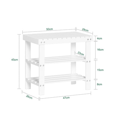 SoBuy FSR02-K-W, Bamboo 2 Tiers Shoe Rack Shoe Bench, Bathroom Shelf, White