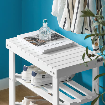 SoBuy FSR02-K-W, Bamboo 2 Tiers Shoe Rack Shoe Bench, Bathroom Shelf, White