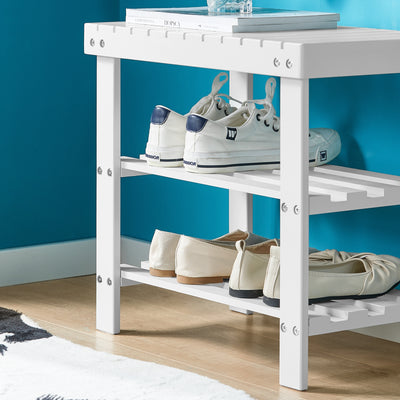 SoBuy FSR02-K-W, Bamboo 2 Tiers Shoe Rack Shoe Bench, Bathroom Shelf, White