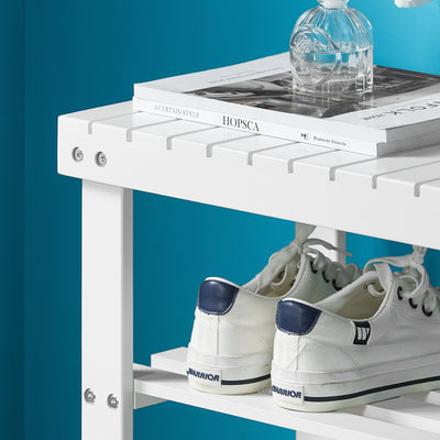 SoBuy FSR02-K-W, Bamboo 2 Tiers Shoe Rack Shoe Bench, Bathroom Shelf, White