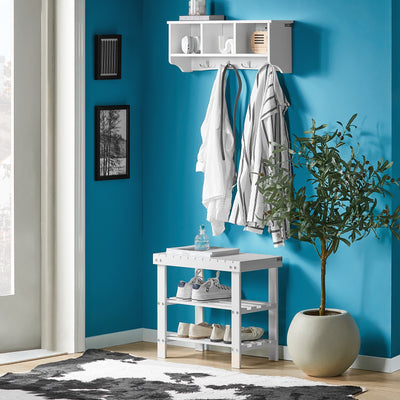 SoBuy FSR02-K-W, Bamboo 2 Tiers Shoe Rack Shoe Bench, Bathroom Shelf, White