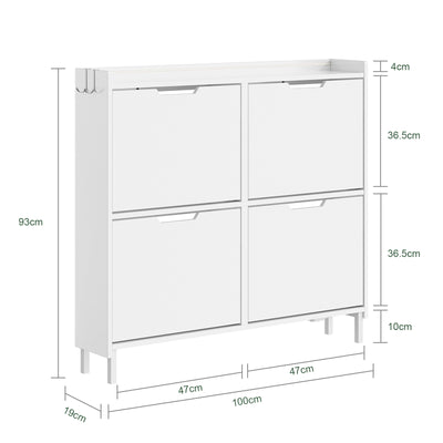 SoBuy FSR100-E-W, Wall-Mounted Shoe Cabinet with Sensor Light 19 cm for Hallway Shoe Rack with LED Lighting, for Entryway, Hallway and Small Apartments, Slim Design