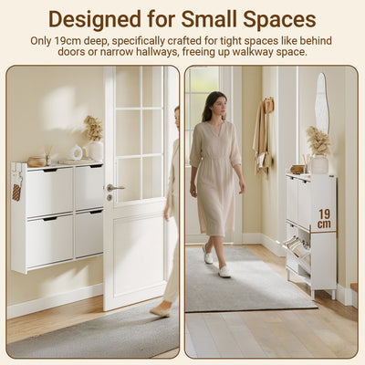 SoBuy FSR100-E-W, Wall-Mounted Shoe Cabinet with Sensor Light 19 cm for Hallway Shoe Rack with LED Lighting, for Entryway, Hallway and Small Apartments, Slim Design