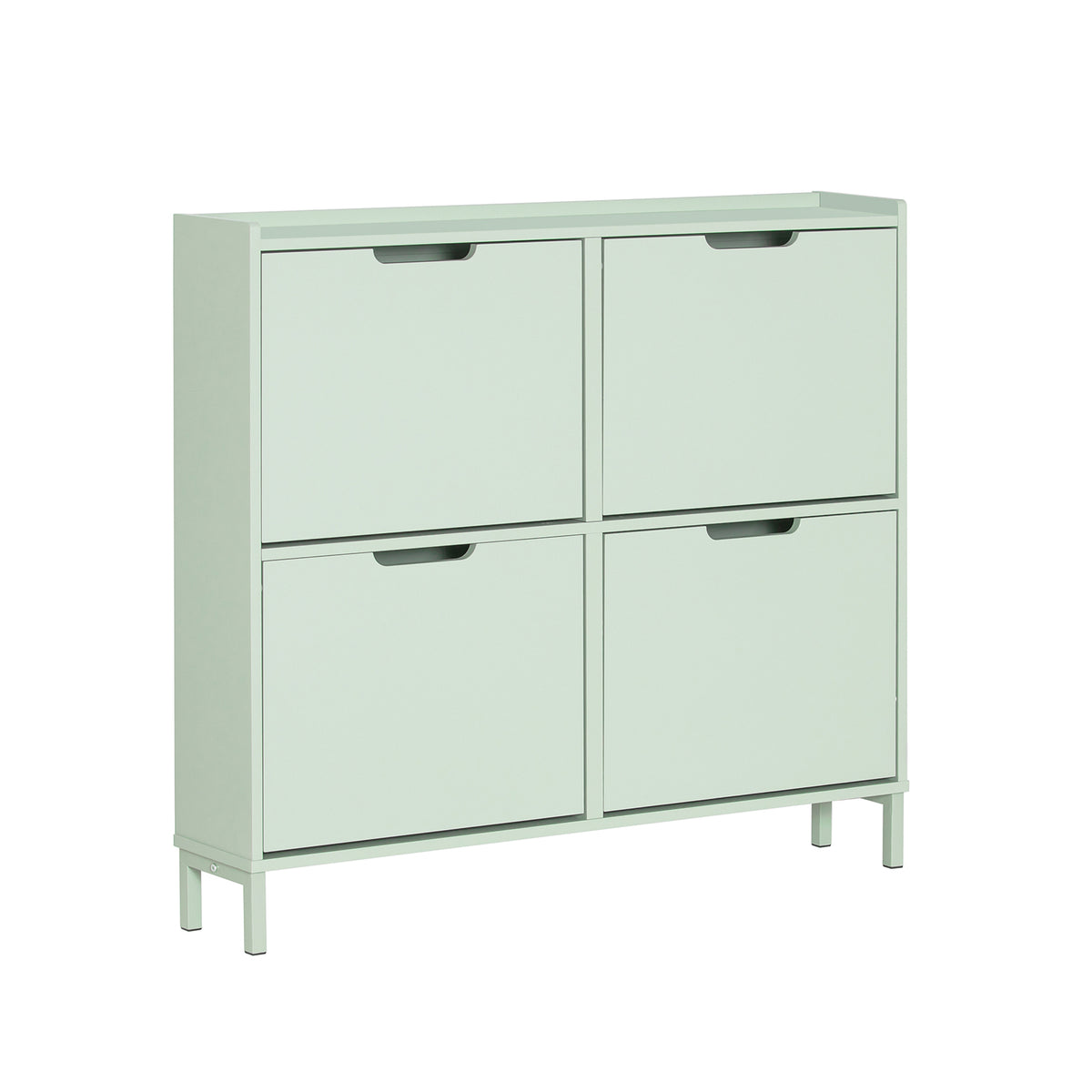SoBuy FSR100-GR, Narrow Shoe Rack Shoe Cabinet with 4 Flip Drawers Slim Wooden Storage Cupboard for Hallway Entrance Foyer or Understairs Light Green W100 x D19 x H91cm