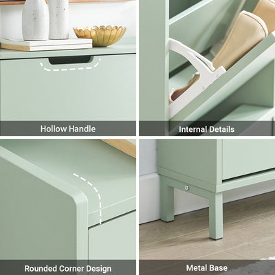 SoBuy FSR100-GR, Narrow Shoe Rack Shoe Cabinet with 4 Flip Drawers Slim Wooden Storage Cupboard for Hallway Entrance Foyer or Understairs Light Green W100 x D19 x H91cm