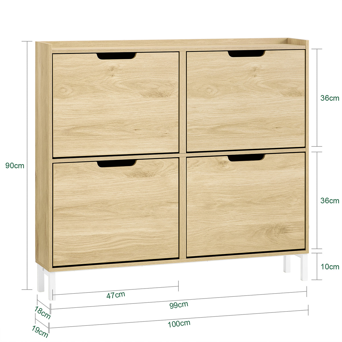 SoBuy FSR100-N, Narrow Shoe Rack Shoe Cabinet with 4 Flip Drawers Slim Wooden Storage Cupboard for Hallway Entrance Foyer or Understairs Natural W100 x D19 x H91cm