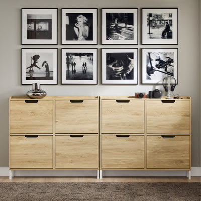 SoBuy FSR100-N, Narrow Shoe Rack Shoe Cabinet with 4 Flip Drawers Slim Wooden Storage Cupboard for Hallway Entrance Foyer or Understairs Natural W100 x D19 x H91cm