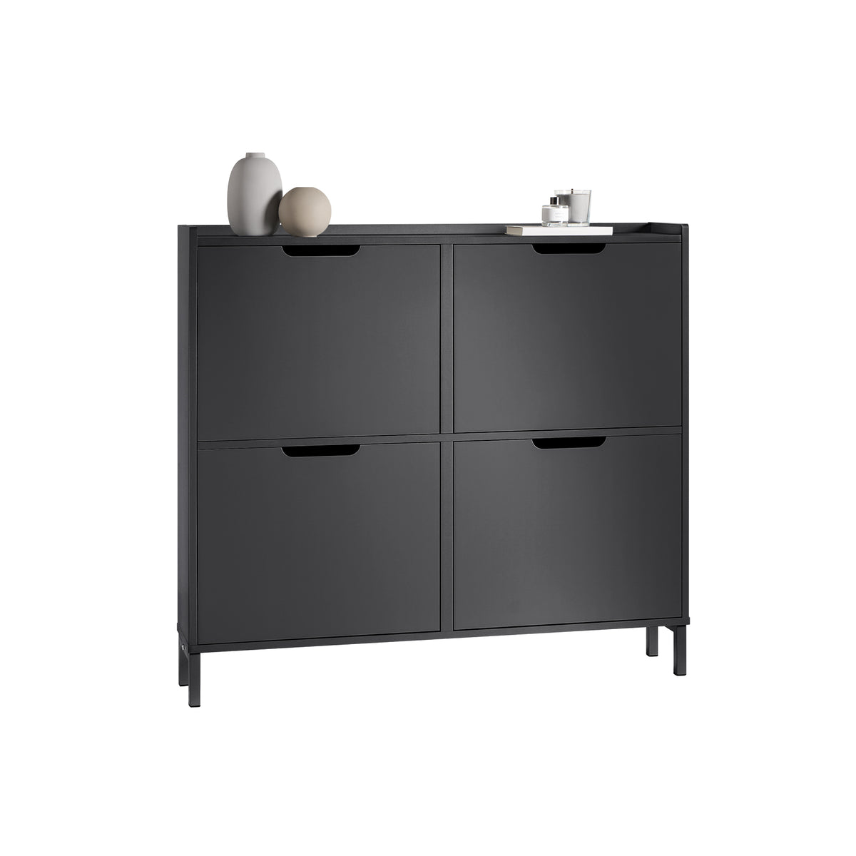 SoBuy FSR100-SCH narrow shoe cabinet 4 flip drawers black – white background product shot