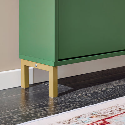 SoBuy FSR100-SY, Narrow Shoe Rack Shoe Cabinet with 4 Flip Drawers Slim Wooden Storage Cupboard for Hallway Entrance Foyer or Understairs Dark Green W100 x D19 x H91cm