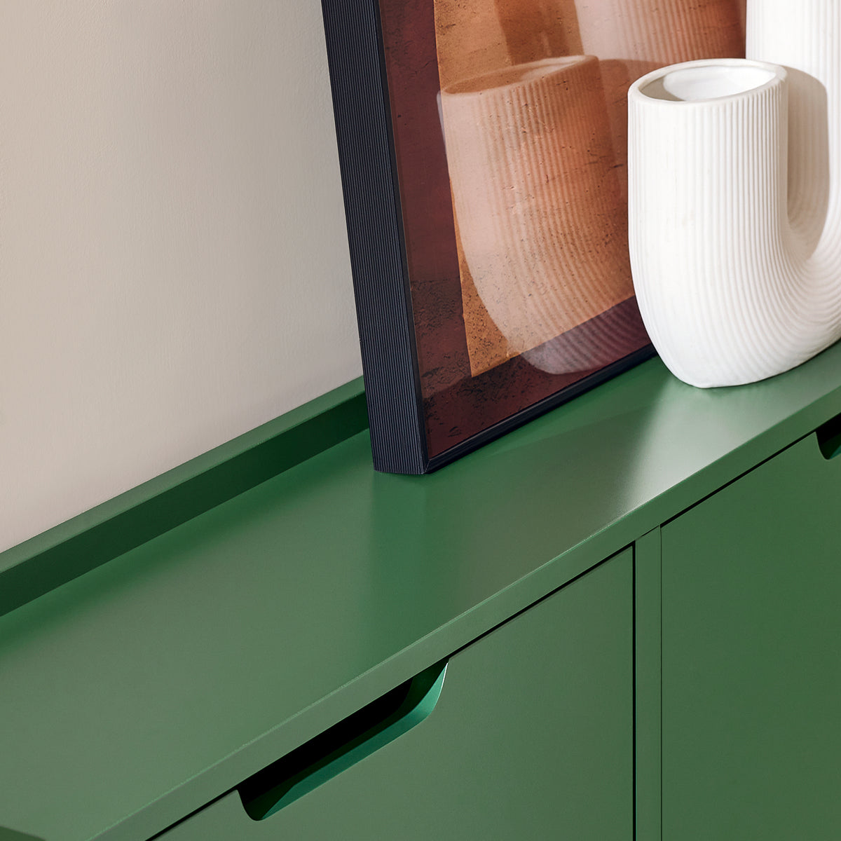 SoBuy FSR100-SY, Narrow Shoe Rack Shoe Cabinet with 4 Flip Drawers Slim Wooden Storage Cupboard for Hallway Entrance Foyer or Understairs Dark Green W100 x D19 x H91cm