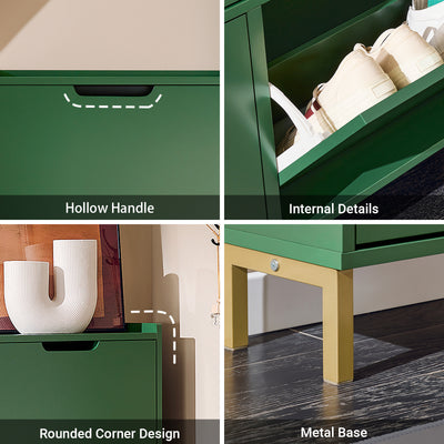 SoBuy FSR100-SY, Narrow Shoe Rack Shoe Cabinet with 4 Flip Drawers Slim Wooden Storage Cupboard for Hallway Entrance Foyer or Understairs Dark Green W100 x D19 x H91cm