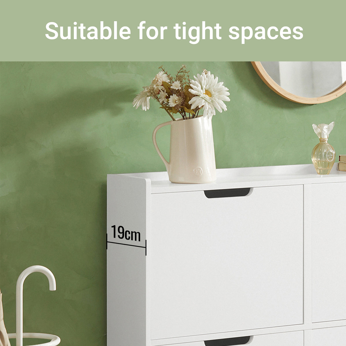 SoBuy FSR100-W, Narrow Shoe Rack Shoe Cabinet with 4 Flip Drawers Slim Wooden Storage Cupboard for Hallway Entrance Foyer or Understairs White W100 x D19 x H91cm