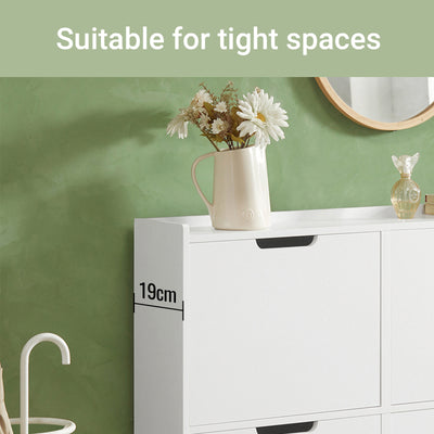 SoBuy FSR100-W, Narrow Shoe Rack Shoe Cabinet with 4 Flip Drawers Slim Wooden Storage Cupboard for Hallway Entrance Foyer or Understairs White W100 x D19 x H91cm
