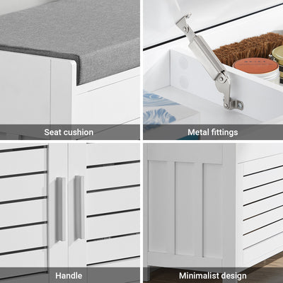 SoBuy FSR102-W, Shoe Rack Shoe Storage Bench with Folding Padded Seat - Adjustable Storage Shelves - Ideal for Entryway, Hallway, Bedroom - Modern Design, White, 90x33x50cm, 100kg Capacity