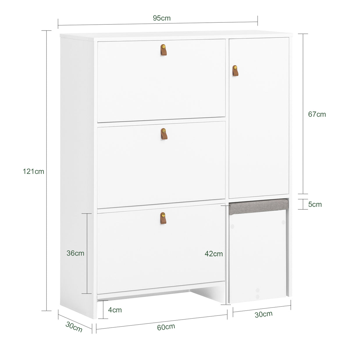 SoBuy FSR107-W, Hallway Shoe Cabinet Shoe Rack Shoe Storage Cupboard with 3 Drawers 1 Door and 1 Stool, White