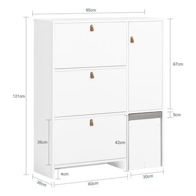 SoBuy FSR107-W, Hallway Shoe Cabinet Shoe Rack Shoe Storage Cupboard with 3 Drawers 1 Door and 1 Stool, White