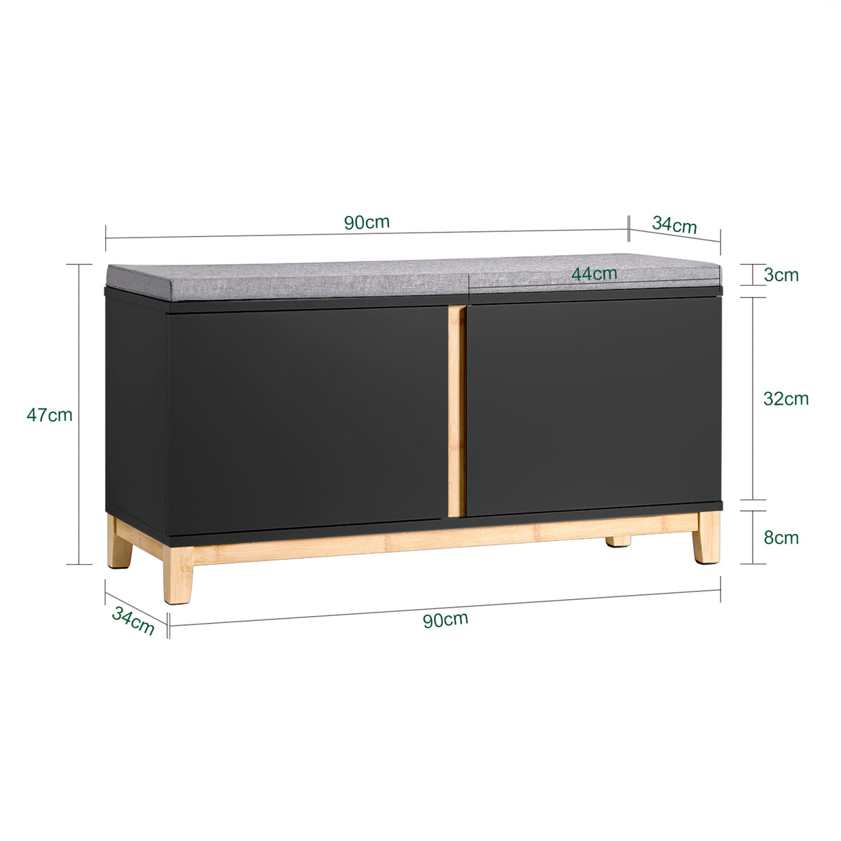 SoBuy FSR117-SCH, Hallway Storage Bench Shoe Bench Shoe Rack Shoe Cabinet with 2 Doors and Seat Cushion, Black