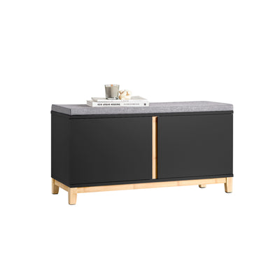 SoBuy FSR117-SCH, Hallway Storage Bench Shoe Bench Shoe Rack Shoe Cabinet with 2 Doors and Seat Cushion, Black