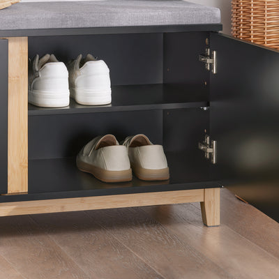 SoBuy FSR117-SCH, Hallway Storage Bench Shoe Bench Shoe Rack Shoe Cabinet with 2 Doors and Seat Cushion, Black