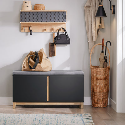 SoBuy FSR117-SCH, Hallway Storage Bench Shoe Bench Shoe Rack Shoe Cabinet with 2 Doors and Seat Cushion, Black