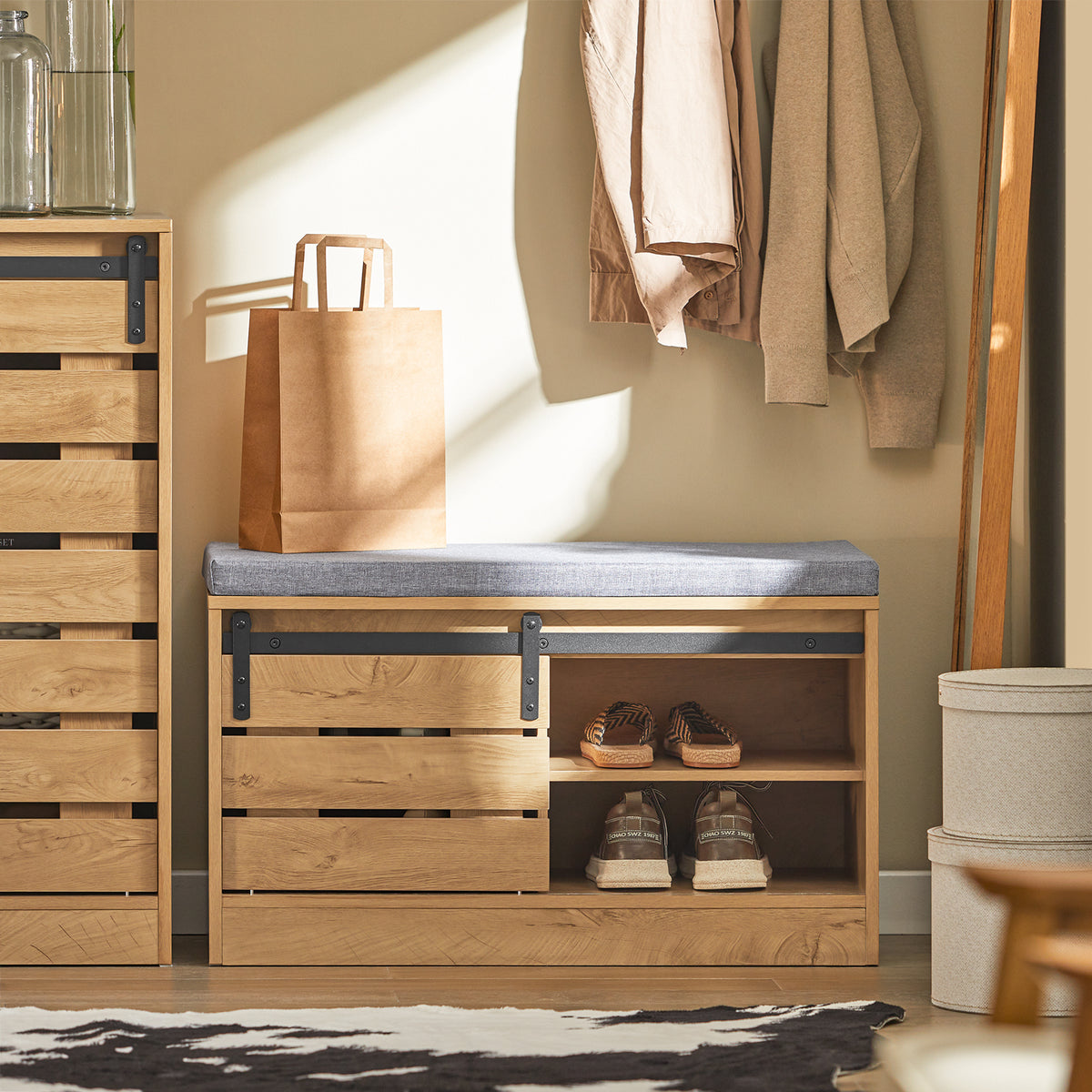 SoBuy FSR120-N, Hallway Shoe Bench Shoe Cabinet Shoe Rack Storage Bench, Wood