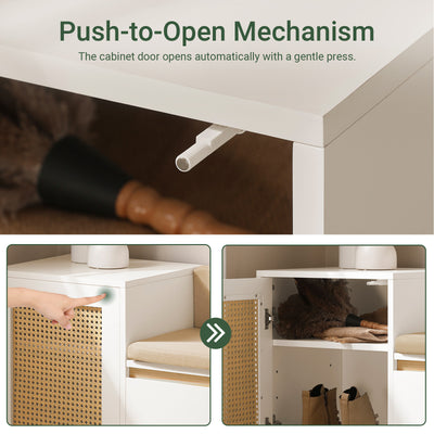 SoBuy FSR128-W Shoe Storage Bench Shoe Rack with Cushion – Large Capacity Entryway Cabinet with Adjustable Shelves & Rattan Door – Ideal for Hallway & Bedroom – White 100×35×60cm