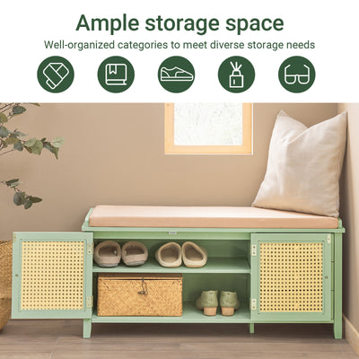 SoBuy FSR129-GR, Shoe Storage Bench with Adjustable Shelf - Shoe Rack with Seat Cushion & 3 Drawers for Hallway Storage - Green MDF - for Entryway & Living Room - Easy Assembly - W100 x D34 x H46cm