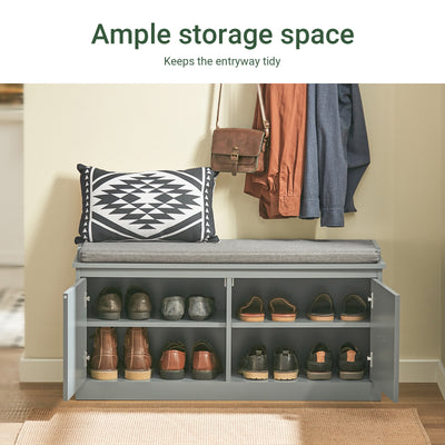 SoBuy FSR131-HG, Hallway Storage Bench Shoe Bench Shoe Rack with Seat Cushion - Removable Shelves, Ample Storage for Shoes, Hats, Clothes - Grey, MDF, 150kg Load Capacity, 98x37x49cm