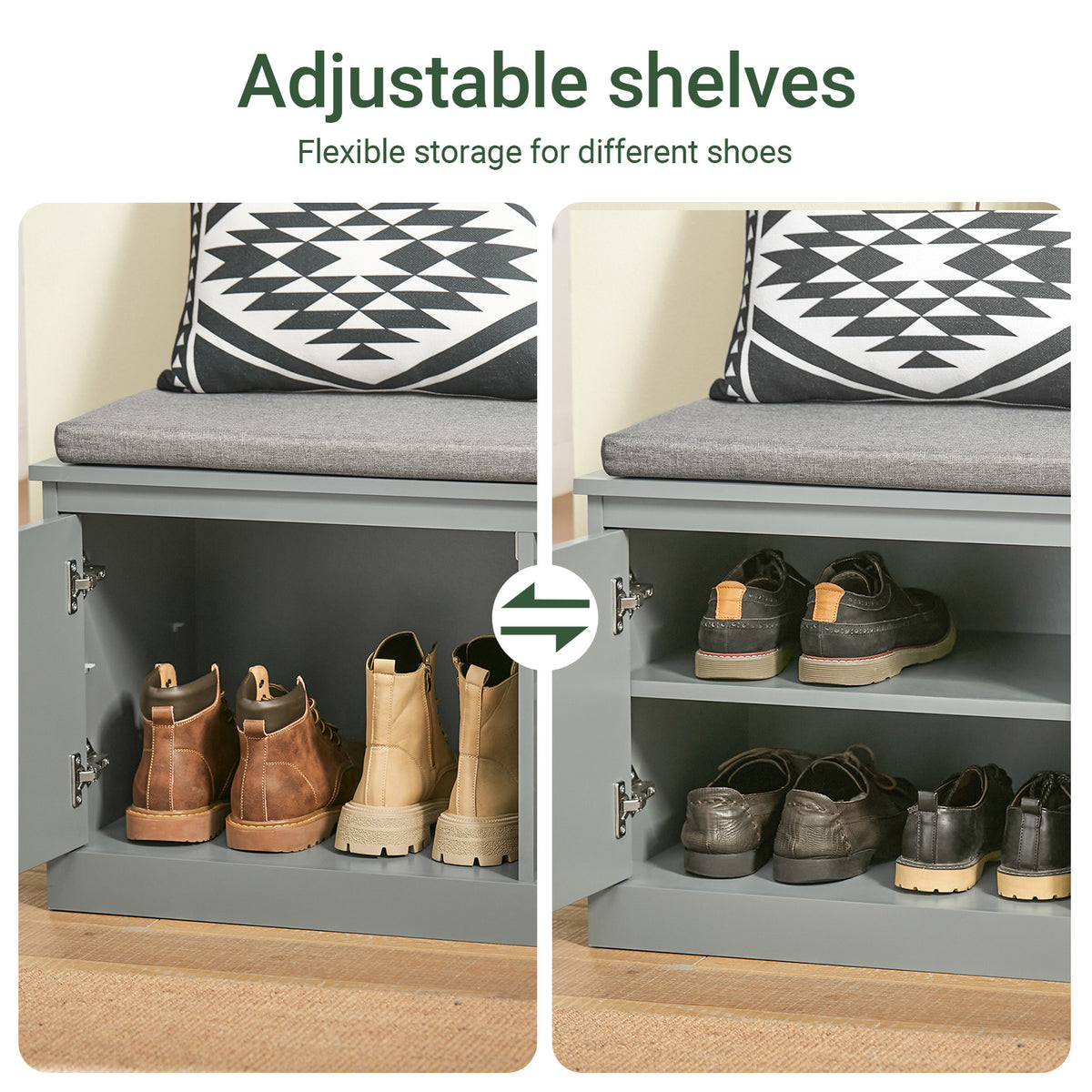 SoBuy FSR131-HG, Hallway Storage Bench Shoe Bench Shoe Rack with Seat Cushion - Removable Shelves, Ample Storage for Shoes, Hats, Clothes - Grey, MDF, 150kg Load Capacity, 98x37x49cm