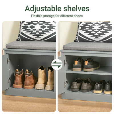 SoBuy FSR131-HG, Hallway Storage Bench Shoe Bench Shoe Rack with Seat Cushion - Removable Shelves, Ample Storage for Shoes, Hats, Clothes - Grey, MDF, 150kg Load Capacity, 98x37x49cm